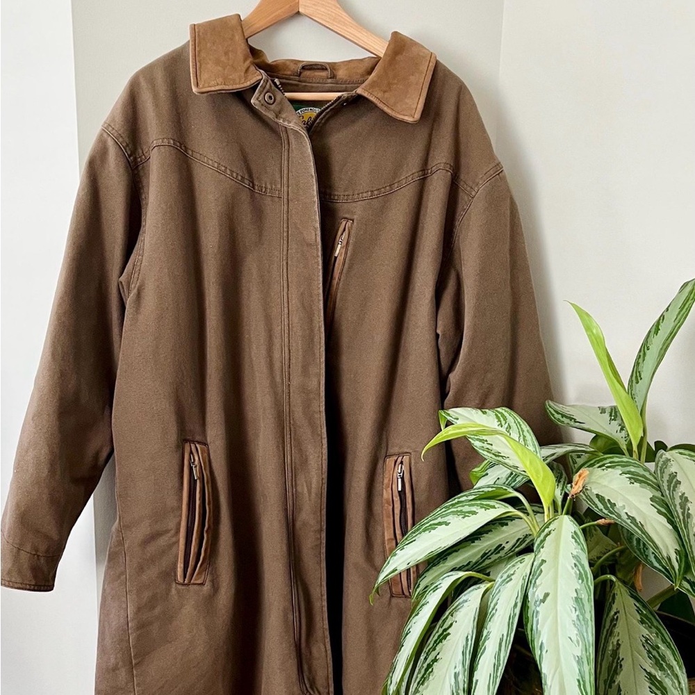 Cabela's Brown Long Trench Coat with Suede Collar